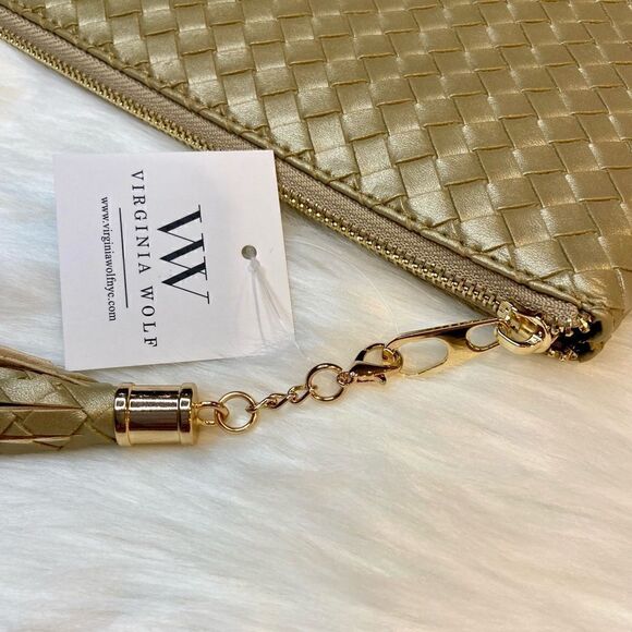 NWT Virginia Wolf Mimi Woven Gold Metallic Pouch Clutch Bag - Picture 8 of 13